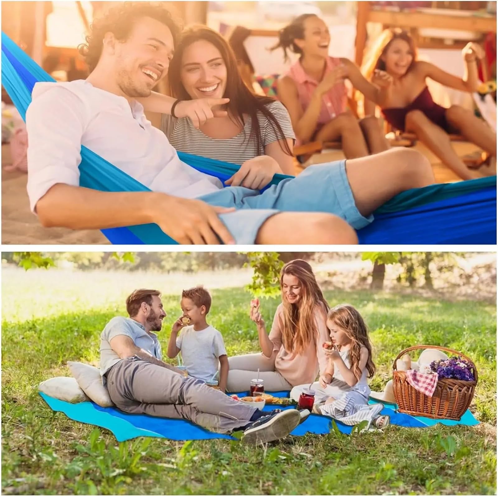 Amaca portatile da campeggio per 2 nylon paracadute tessuto leggero appeso altalena per spiaggia giardino escursionismo semplice doppia amaca per relax all'aperto