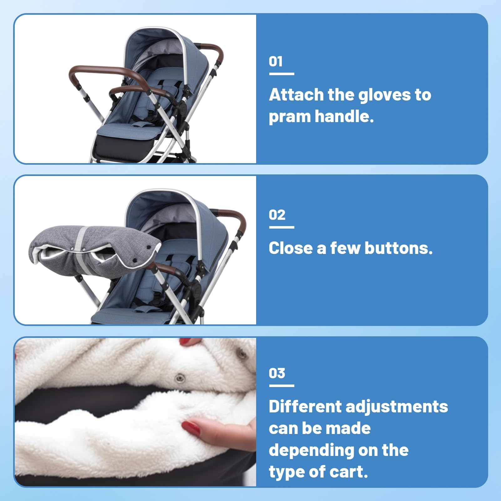 Pram Hand Muff, Universal Winter Pram Gloves for Stroller Thickened Pushchair Hand Warmer with Soft Flannel Lining - Image 4