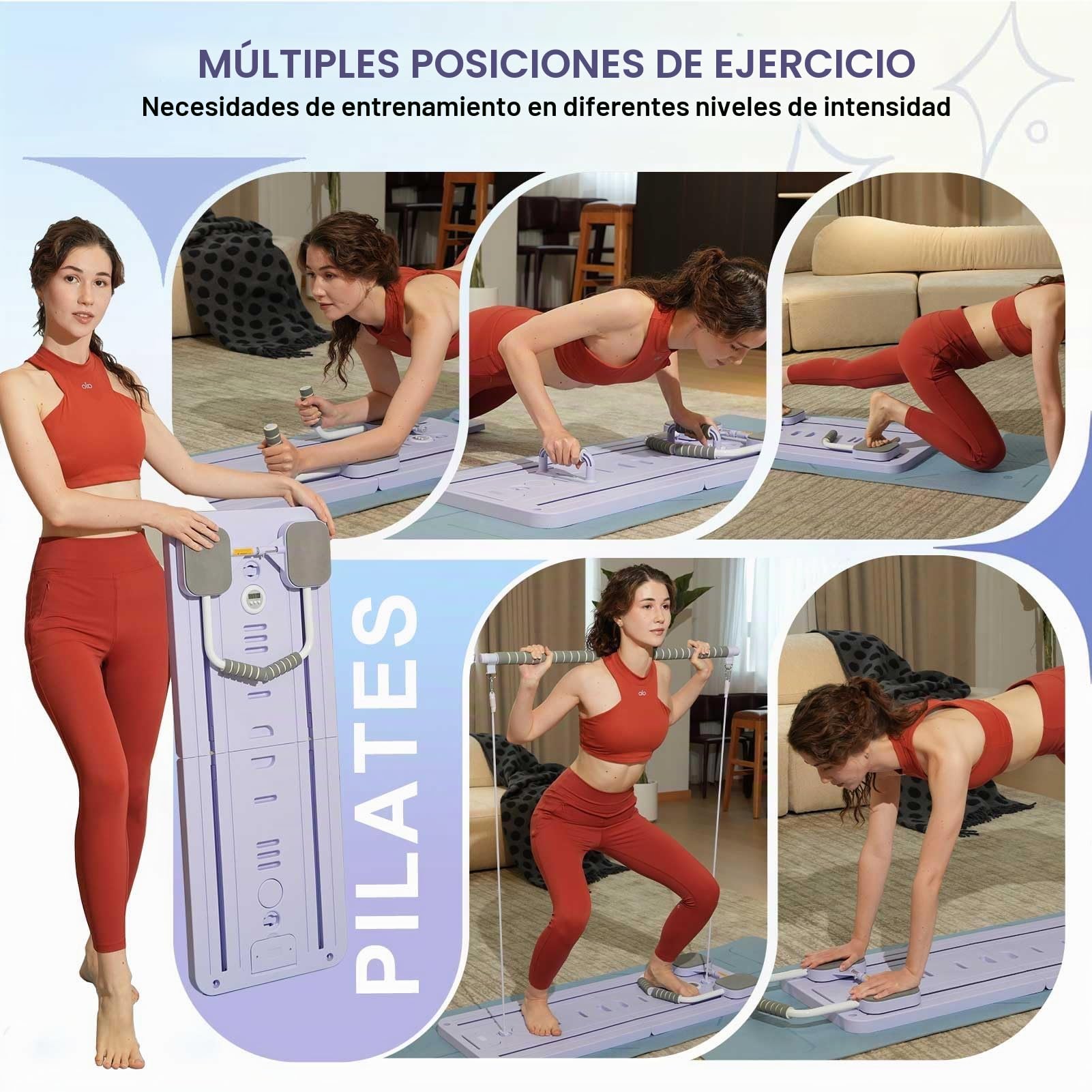 Mini Pilates Reformer Kit con Barra de Pilate y Bandas de Resistencia, Pilates Board en Casa Tabla Pilate Multifuncional Equipo de Entrenamiento