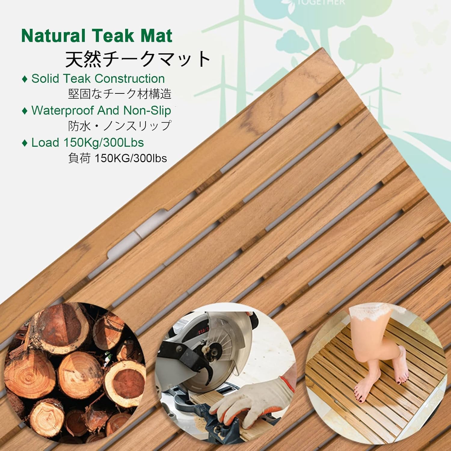 Tappetino da bagno antiscivolo in legno di teak per adulti anziani comodo tappetino da doccia 70 x 70 cm per pavimento del bagno superficie antiscivolo piattaforma di sicurezza per anziani