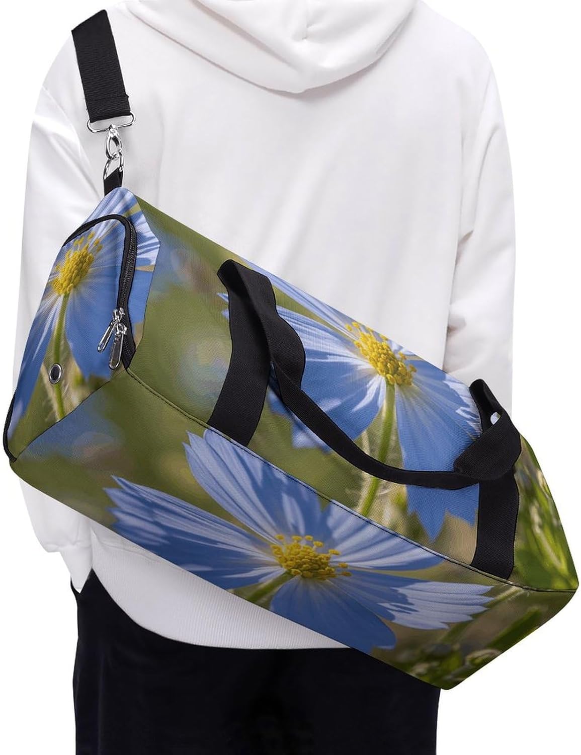 Gym Bag for Men Travel Duffle Bag And Blue Flower Leaves Tote Bag Weekender Duffel Bag Weekender Bag for Sports
