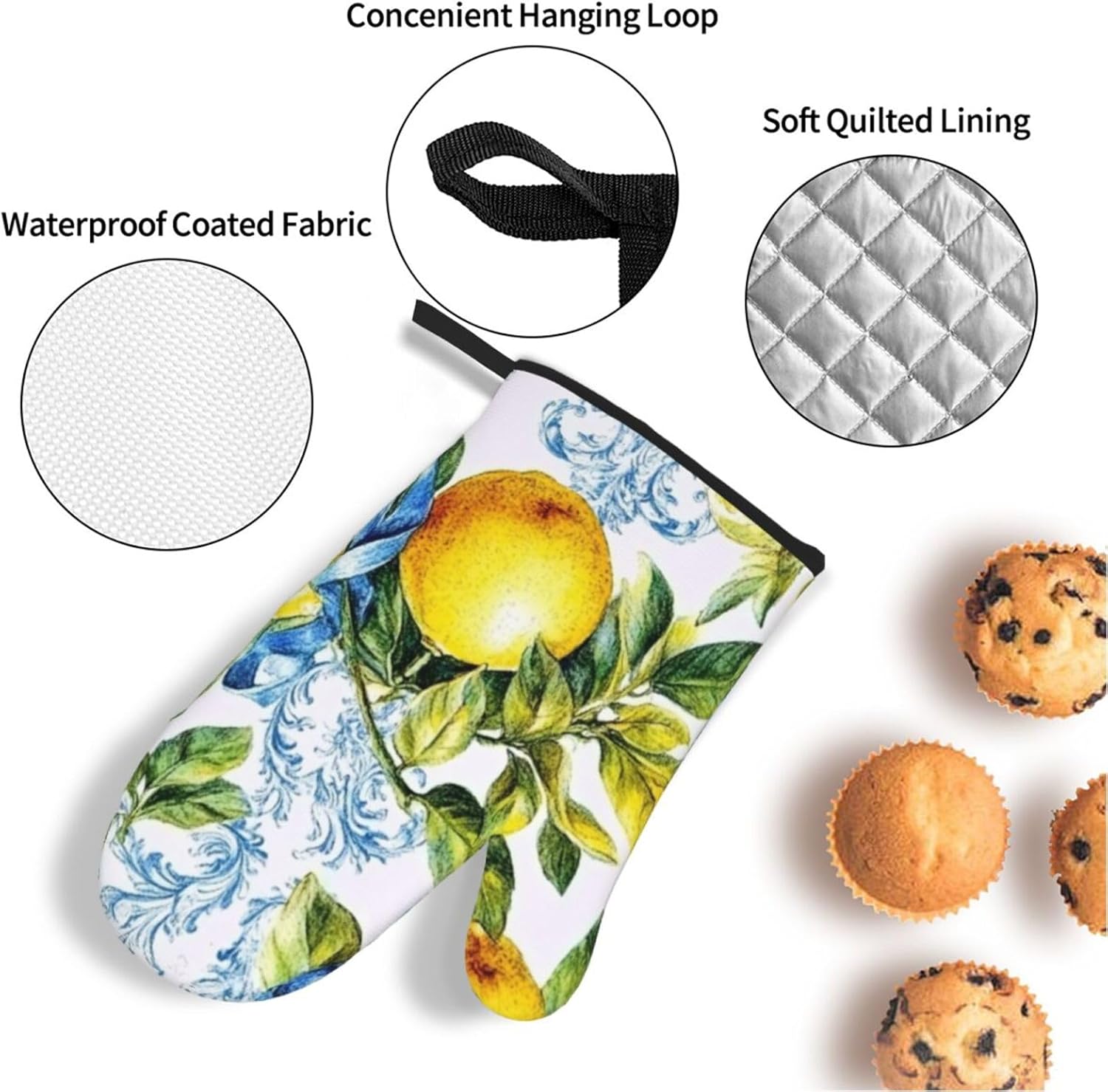 4 Pcs Oven Mitts and Pot Holders Sets, Retro Lemon Fruit (4) Kitchen Heat Resistant Oven Gloves and Potholders for Cooking Baking Grilling BBQ