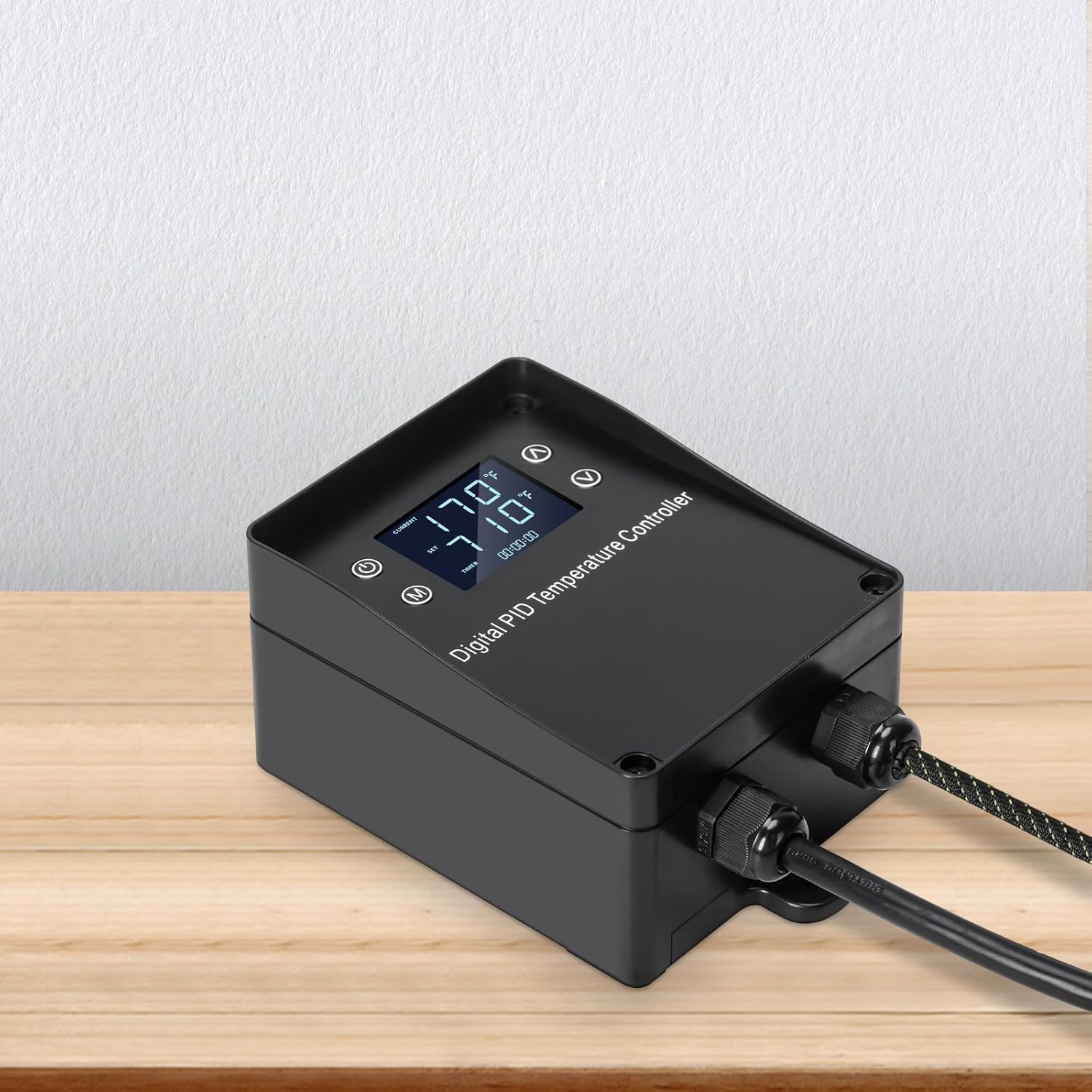 Digital Temperature Controller with LCD Display, Easy to Use,Black, 110V