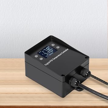 Digital Temperature Controller with LCD Display, Easy to Use,Black, 110V