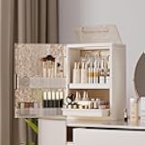 Makeup Organizer with Drawers,Skincare Organizer for Vanity,Large Cosmetic Display Case with Handle,Storage Organizers with Cover and Makeup Brush Holder for Dresser, Bathroom Countertop