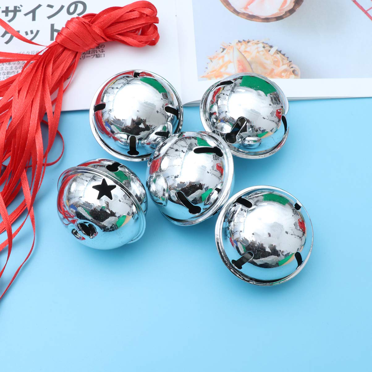 SOIMISS 10pcs 5cm Christmas Jingle Bells Christmas Star Bells Craft Metal with Ribbon for Xmas Holiday Party Decoration (Silver) - Image 4