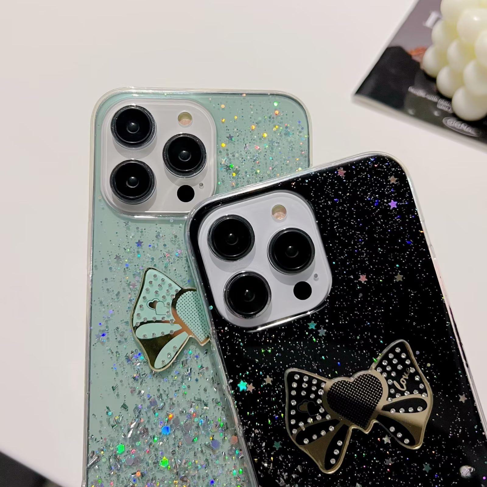 Tivenfezk Custodia Per Xiaomi Redmi Note 9 - Cover Trasparente Con Glitter Farfalle E Stelle, Design Femminile, Nero