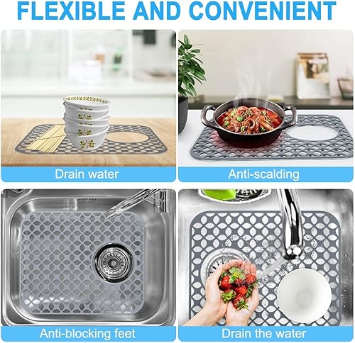 Miniatura 5 de Tapete de silicona para fregadero de cocina, con buenos agarres, protector antideslizante para fregadero de rejilla para la parte inferior del