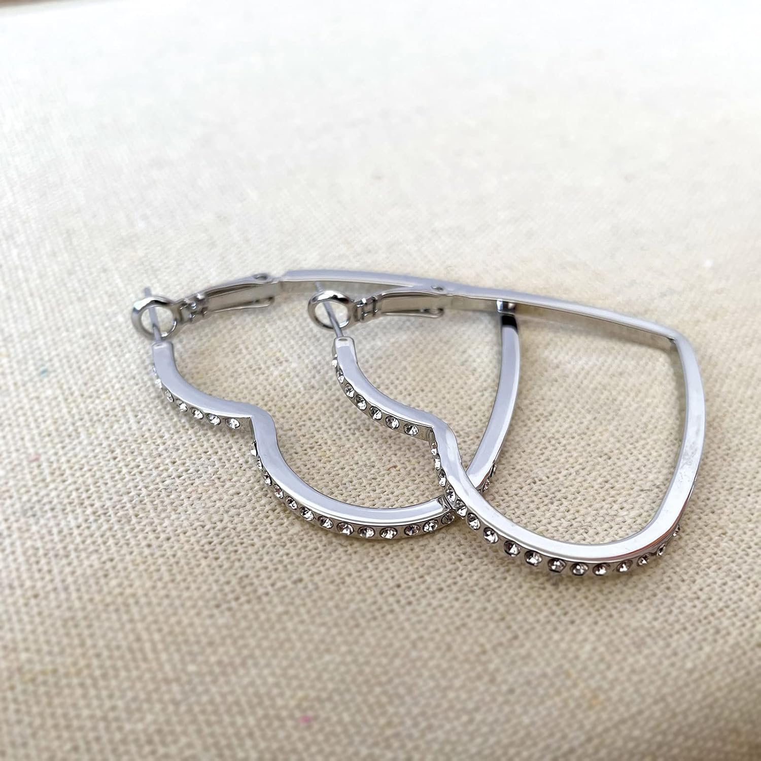 Silver Hoop Earrings, Rhinestone Cubic Zirconia Hoops Fashion Jewelry White Gold Plated Hoop Earring for Women - Image 4