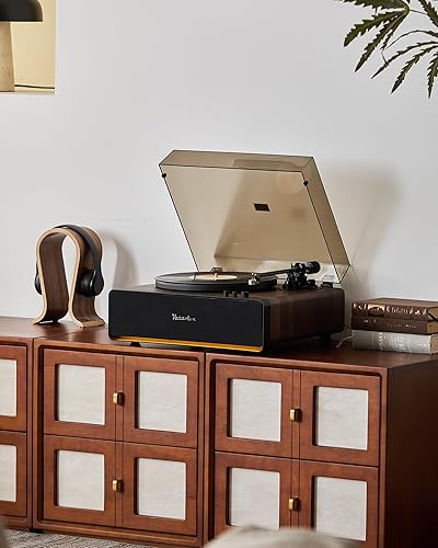 Miniatura 9 de Tocadiscos de vinilo, tocadiscos de alta fidelidad por correa para discos de vinilo de 3345 RPM con cartucho MM AT-3600L, preamplificador de