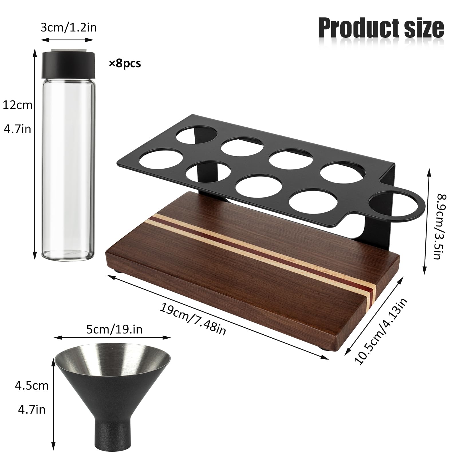 Walnuss Massivholzsockel Kaffeedosen 8 Röhren Kaffeebohnen | Aufbewahrung aus Holz für einzelne Portionen,Kaffeebohnen Behälter,Glasfläschchen mit Deckeln, Behälter-Displayständer