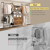 Vista 6 de Sistema de armario T3 con luz LED regulable continua, perchero industrial de tubería con 4 cajones, 6 estantes de madera y 4 varillas telescópicas