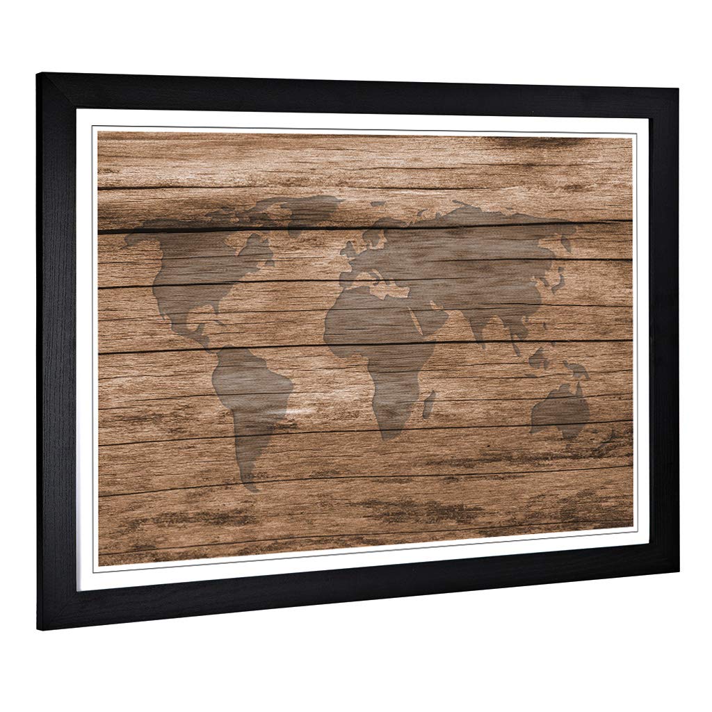 Big Box Art Framed Print of World Map (1) Design | Wall Art Picture | Home Decor for Kitchen, Living, Dining Room, Lounge, Bedroom, Hallway, Office, Black, A2 / 24.5x18 Inch / 62x45cm
