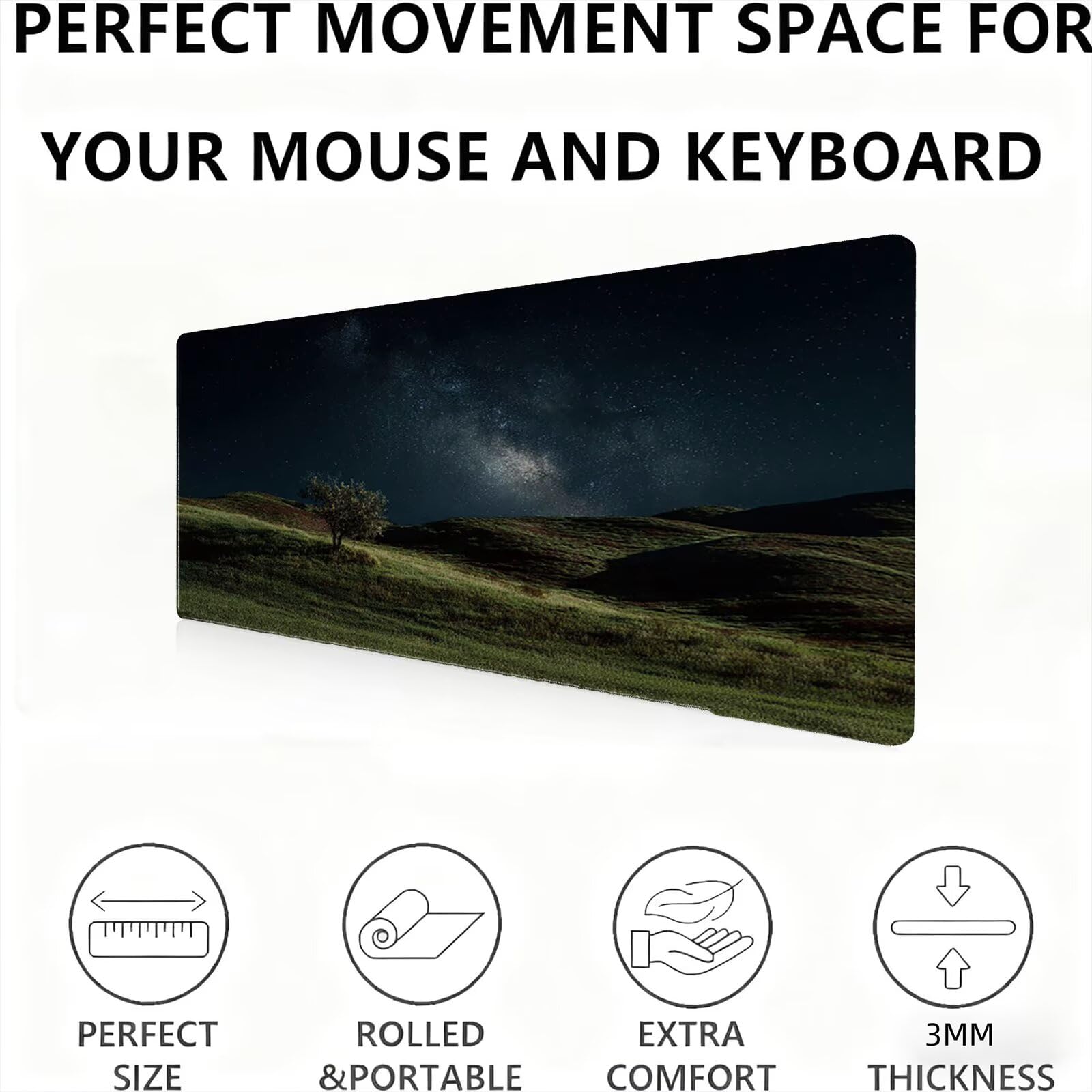 Podkładka pod mysz gwiaździste niebo/drzewo XXL 1200 x 600 mm duża podkładka pod mysz szyte krawędzie wodoodporna antypoślizgowa duże rozszerzone akcesoria biurowe do komputera, przenośny poprawia