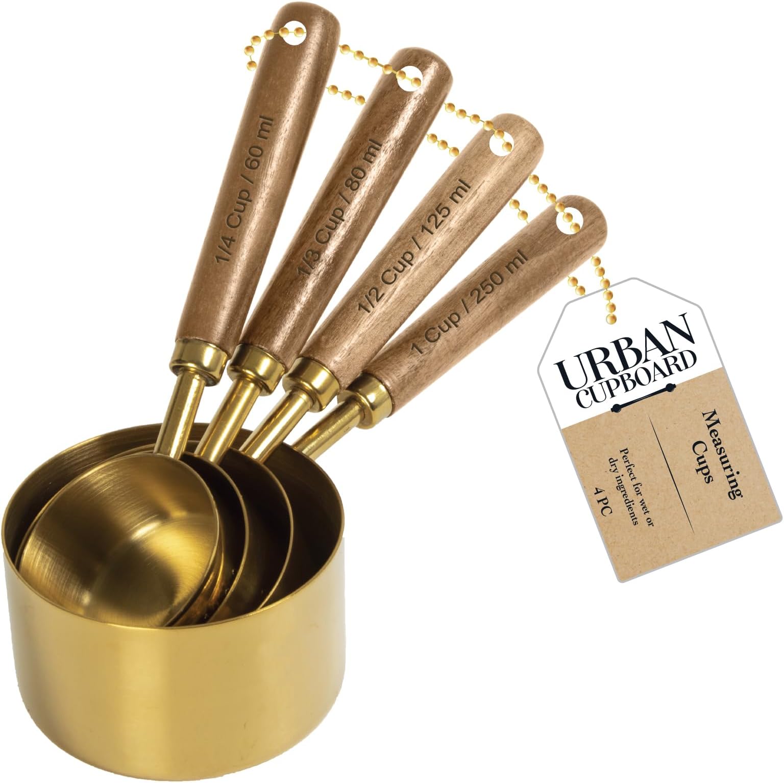 Measuring Cups, Gold, Standard Measurements, Set of 4