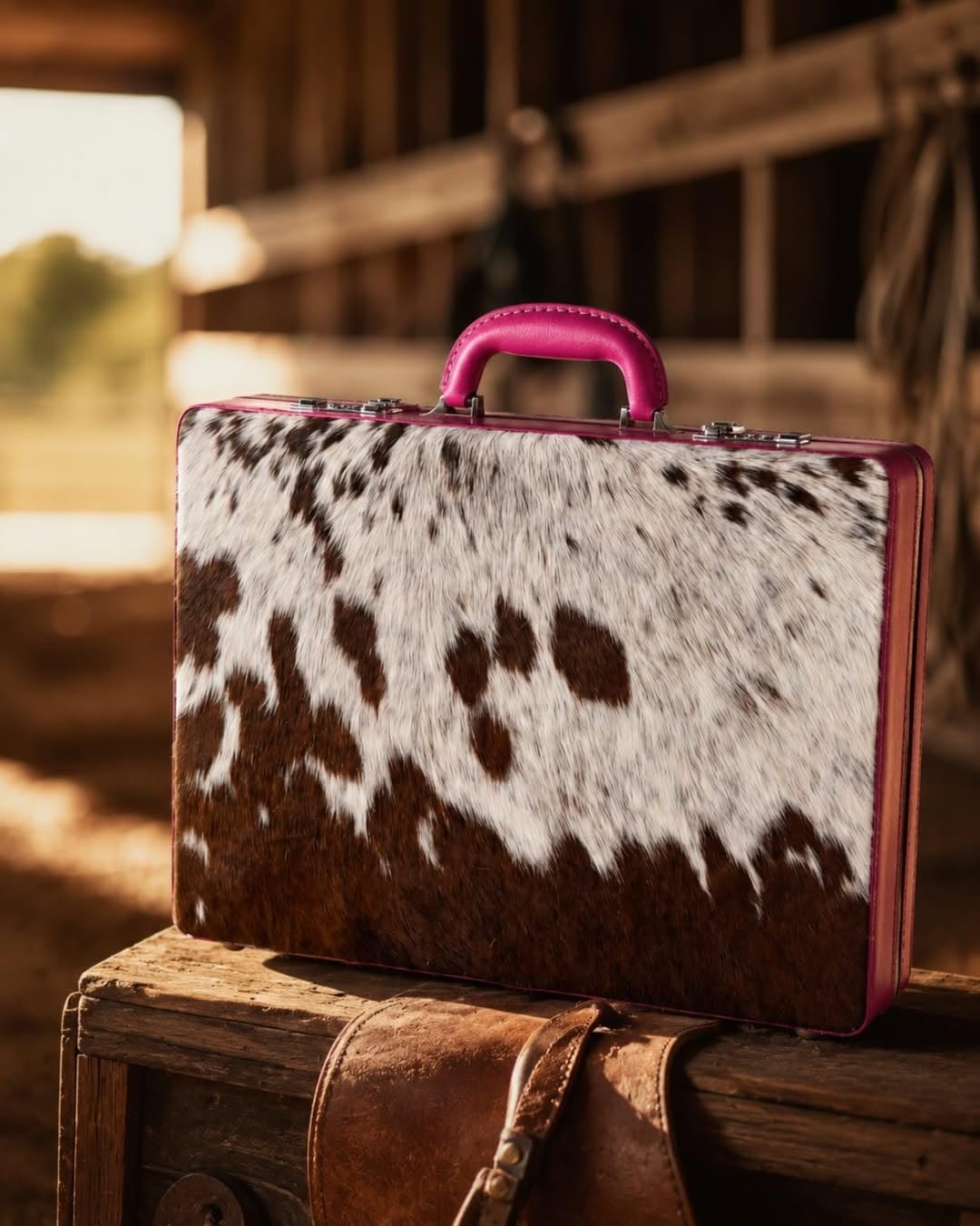 Luxury Pink Pony Hair Cowhide Leather Briefcase for Women & Men – Genuine Cow Leather Laptop Bag with Pink Handle, Multi-Pocket Organizer & Secure Locks – 17” Handmade Business Work Case image 4