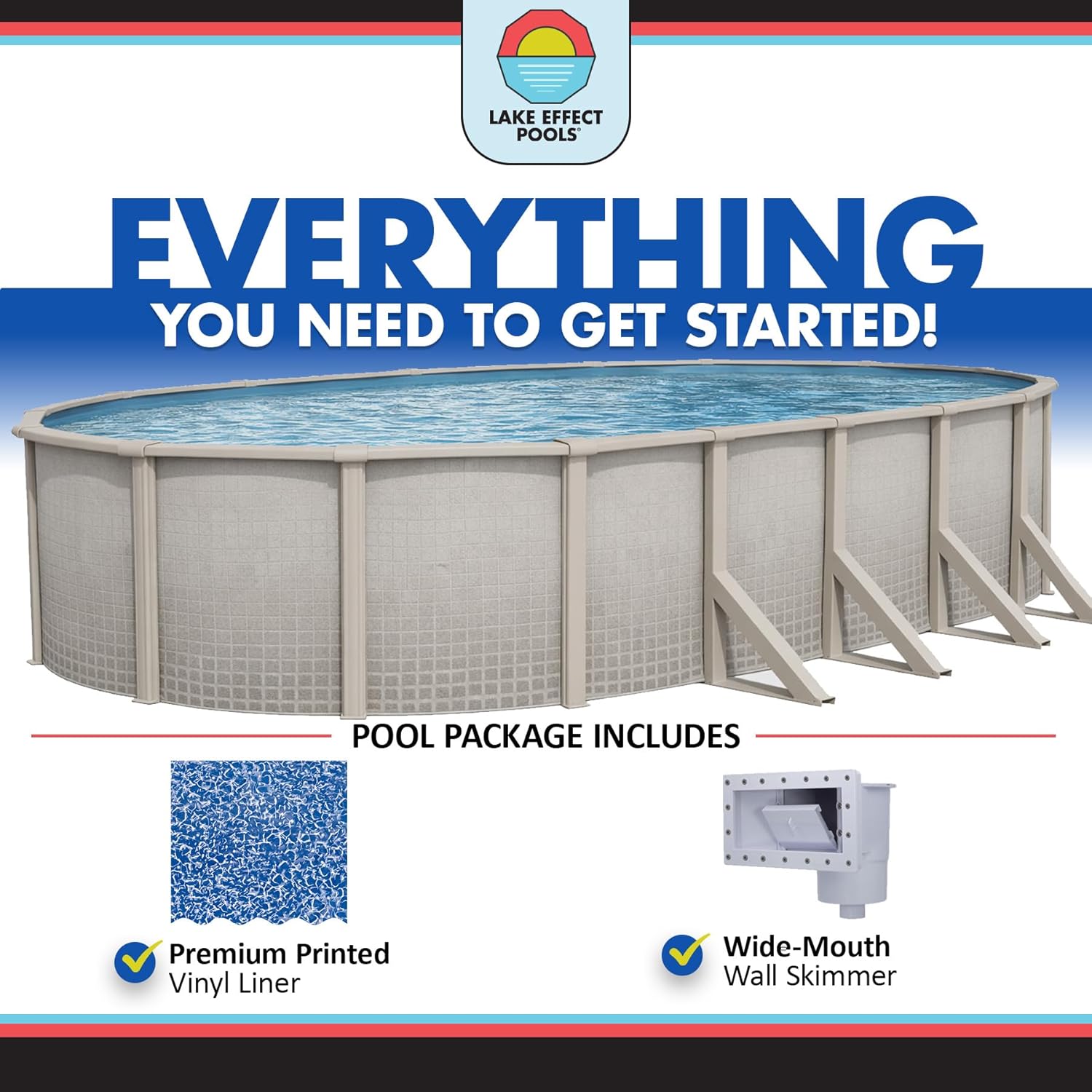 Lake Effect Pools 'Impressions' 12 ft x 24 ft Oval Above Ground Swimming Pool | 48 Inch Resin Protected Steel Sided Walls | Bundle Includes: 25 Gauge Overlap Liner & Widemouth Skimmer