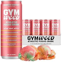 Athletic Focus Drink with KSM-66 Ashwagandha, Lion's Mane Mushroom, L-Theanine, 200mg Green Tea Caffeine with Natural Sweeteners Rainbow Sherbet Flavor, 12 Pack