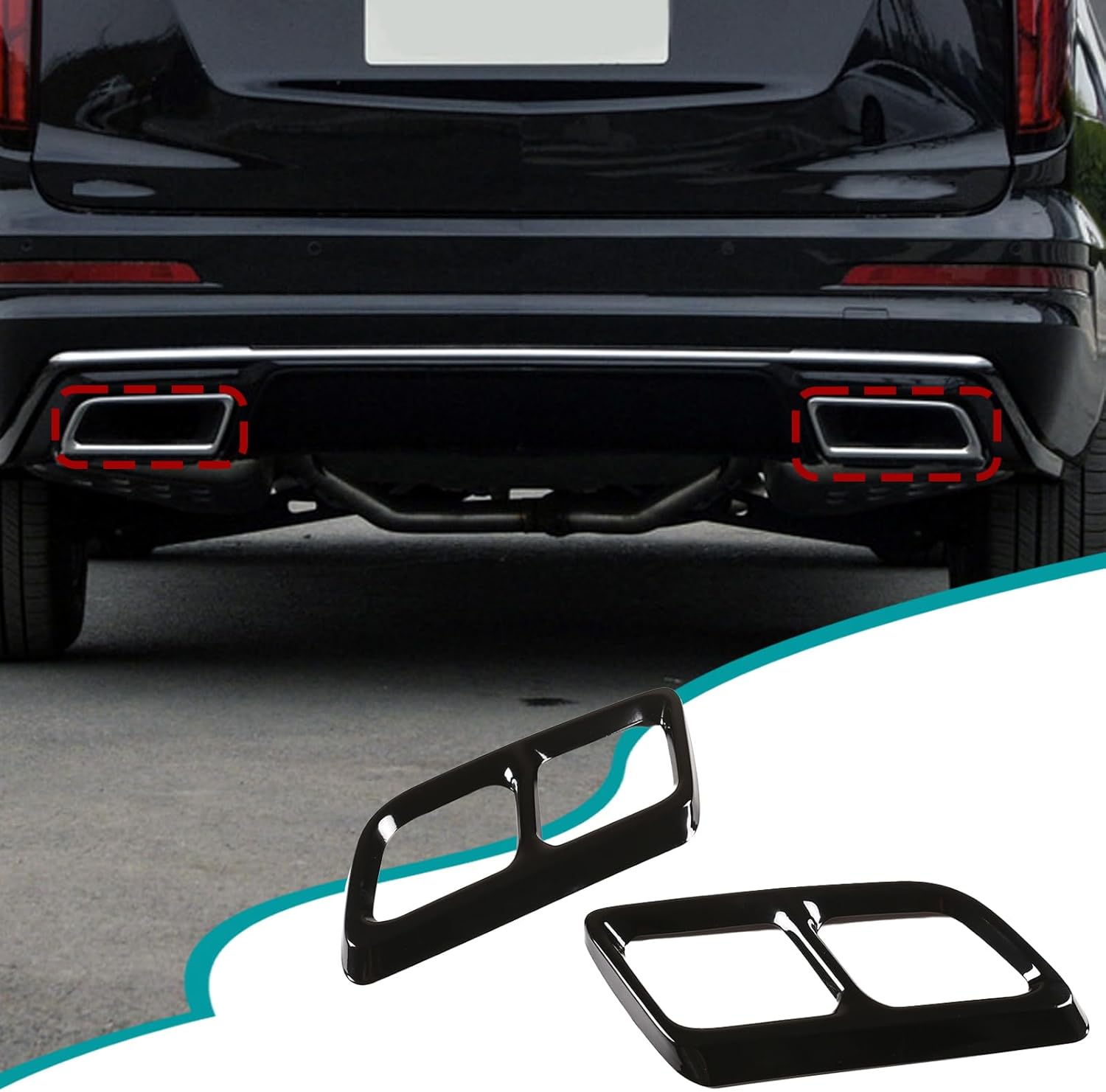 Tailpipe Exhaust Muffler Tail Pipe Cover Trim Decal Exterior Accessories Compatible with Cadillac XT6 2020 2021 Tail Pipe Trim (Black)