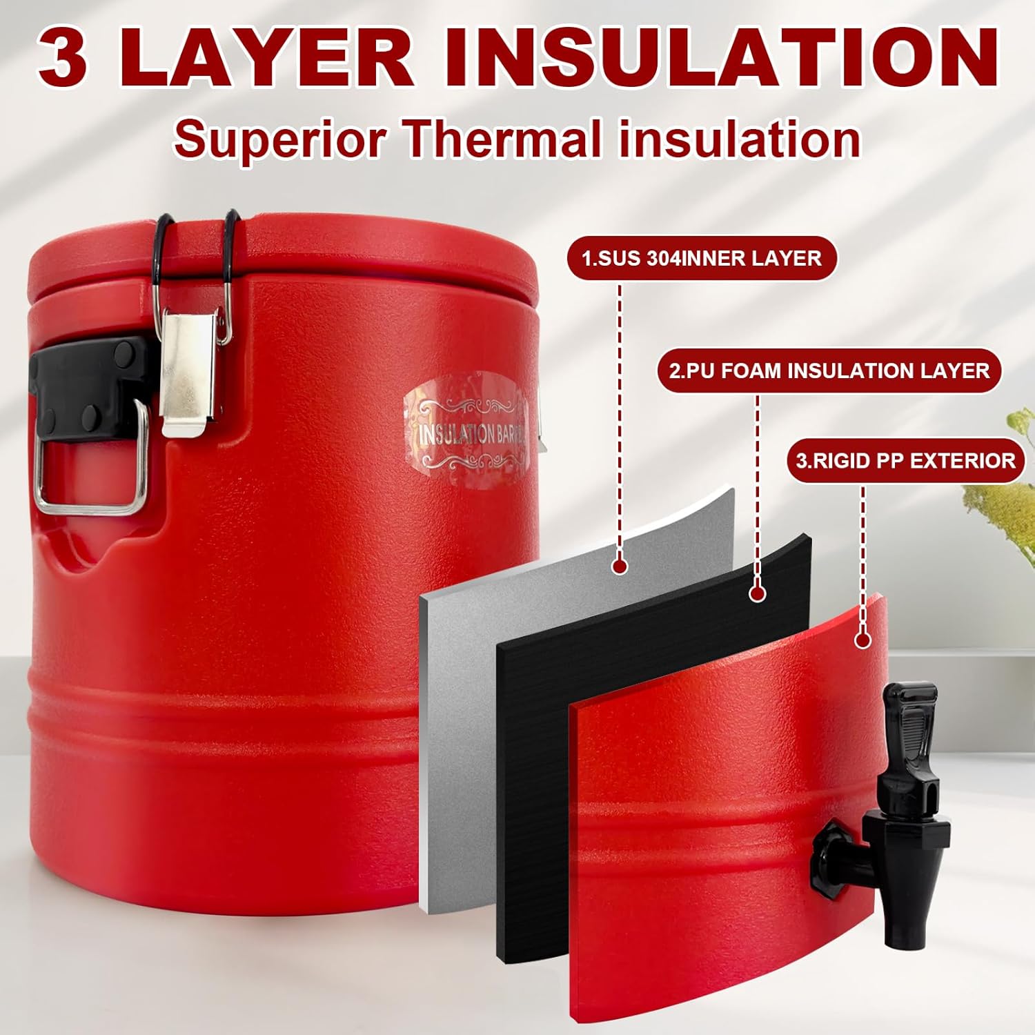 3.5Gallon Insulated Hot Beverage Dispenser, 304 Stainless Steel Hot Water & Coffee Dispenser, Large Capacity Portable Drink Cooler Jug for Parties, Camping, Sports Events - Image 3