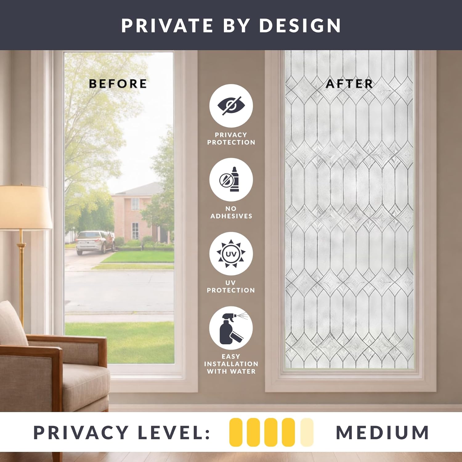 Regent Window Privacy Film by Artscape - Textured Leaded Glass Design, Static Cling, Blocks Views, Not Light, UV Protection, Easy to Apply and Removable, Made in USA - 24 x 36 Inch