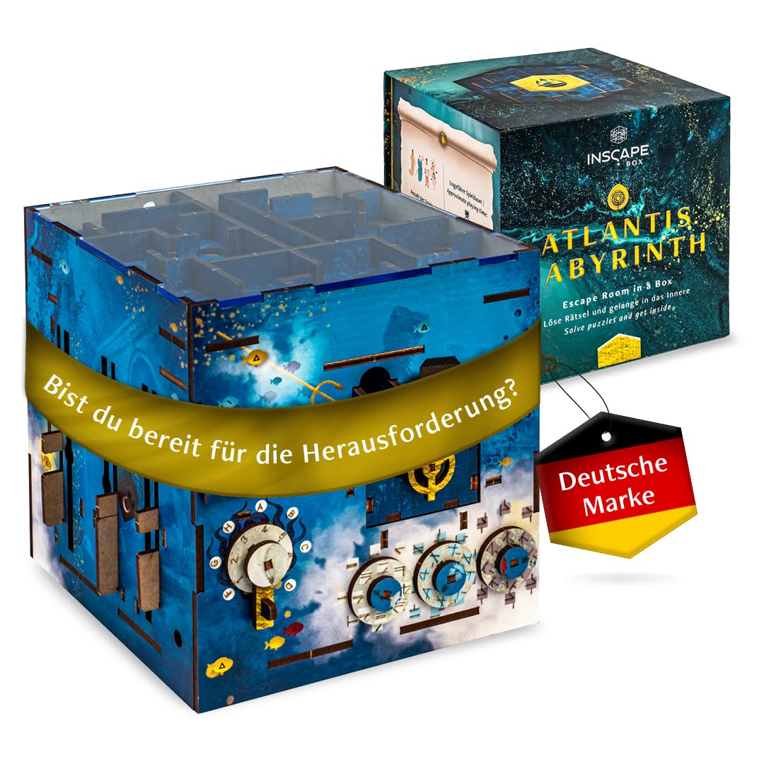 INSCAPE Atlantis Labyrinth - Cluebox - Rätselbox Holz - Puzzle Box - Escape Room Spiel Erwachsene und Kinder - Knobelspiele - 3D Holzpuzzle - Denkspiele - Geschenkbox