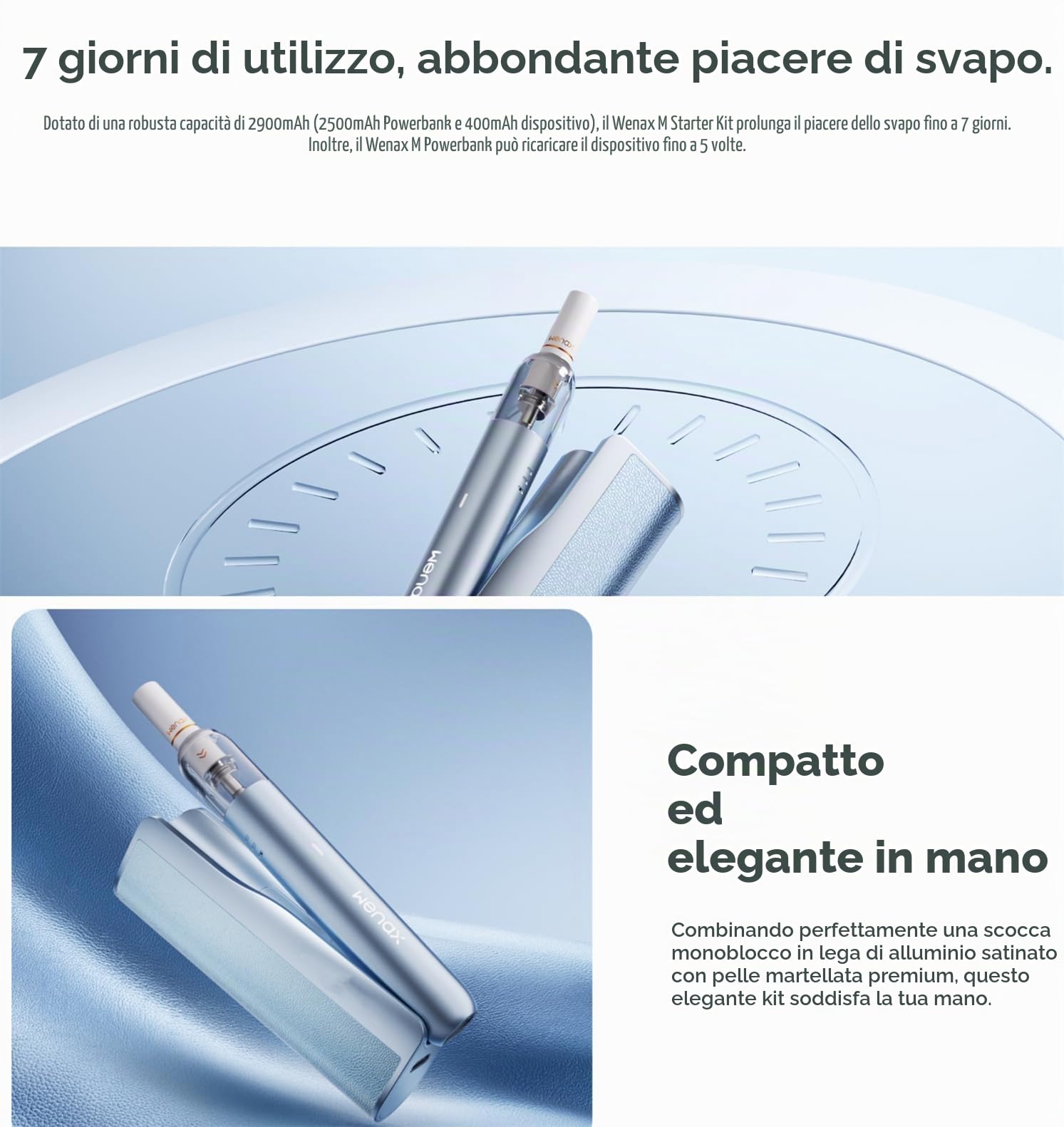 Geek**Vape Wenax M1 Starter Kit Batteria incorporata da 2900 mAh con uscita massima 16 W. Capacità del pod da 2 ml. Adatto per vaporizzatore da 0,8 Ω/1,2 Ω - Senza nicotina