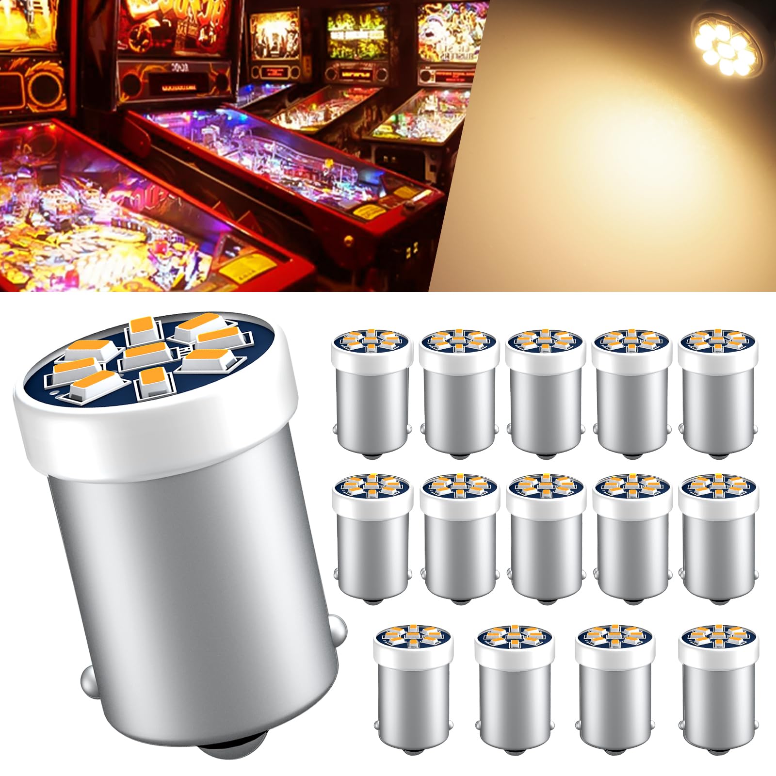 GE44 47 Pinball Machine LED Bulbs BA9S DC/AC 6.3V/6V Coin-Operated Video Old Fashioned Radio Arcade Pinball Gaming Bayonet Light Bulb 755 756 1893