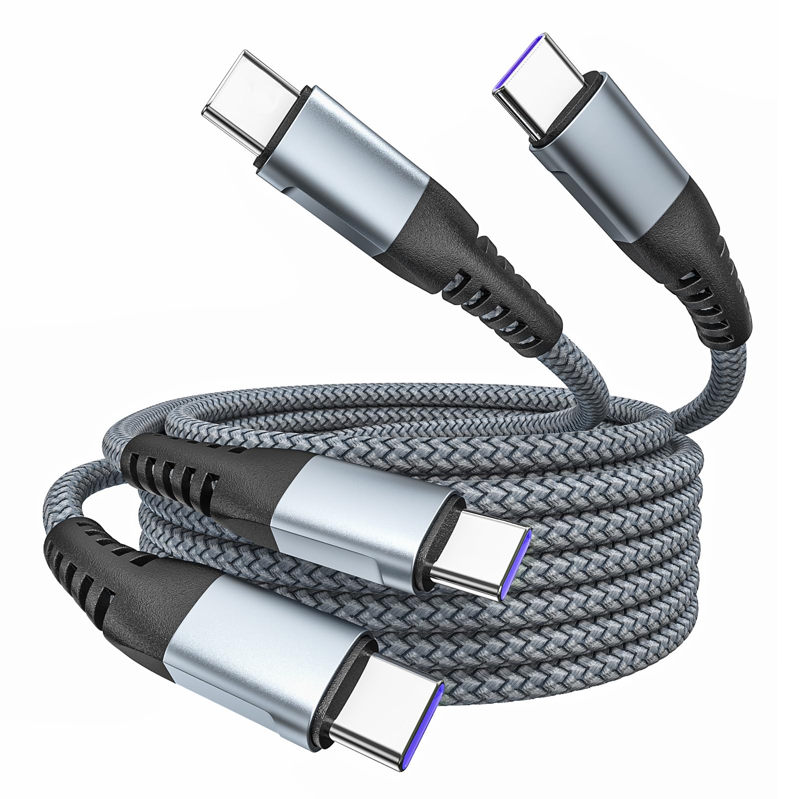Cavo da USB C a USB C, confezione da 2, 1,8 m, cavo di ricarica rapida tipo C da 60 W, cavo di ricarica USB C intrecciato in nylon per iPhone 17 16 15 Pro Max iPad MacBook Neo Air Pro Samsung S26 S25