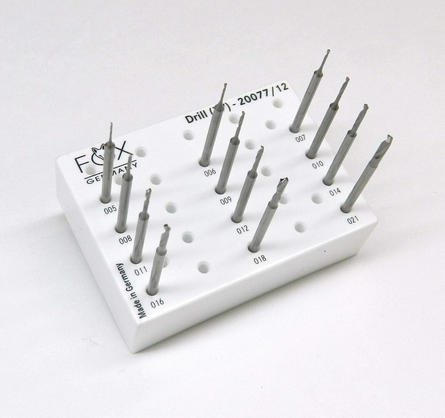 Fox Bur Drills Jewelry Twist Drills Burs 3/32" Shank Fig 77 Set of 12 Size 005mm to 021mm Made in Germany