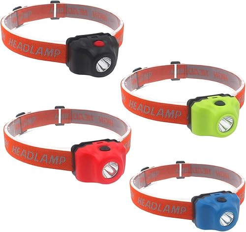 Paquete de 4 faros LED de 5 W súper brillantes de un solo modo, faros delanteros impermeables y ligeros para adultos y niños, correr y acampar