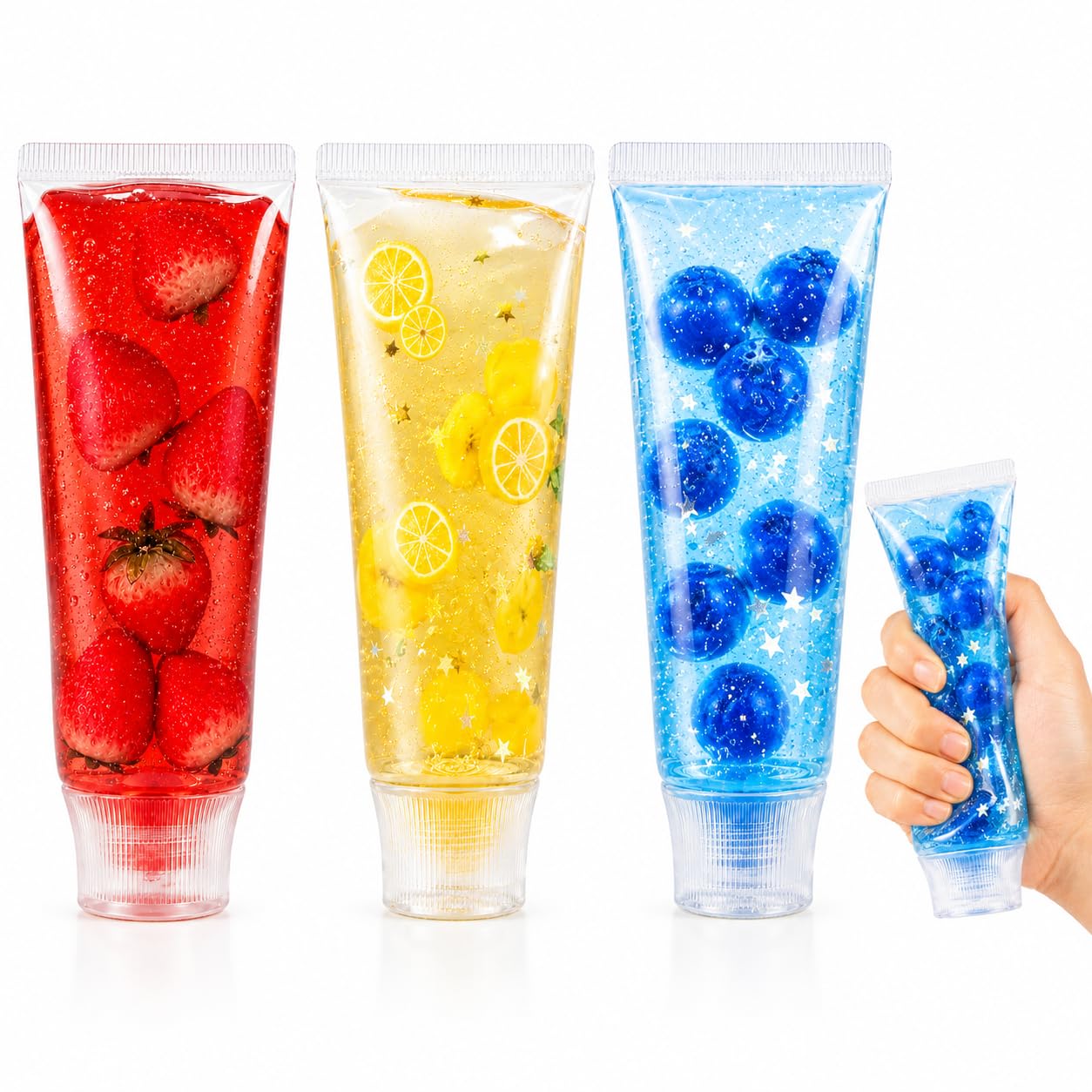 3PCS Toothpaste Squishy, Strawberry, Blueberry & lemon squeeze toy for stress relief & focus, calm desk accessory for office, study, classroom & more