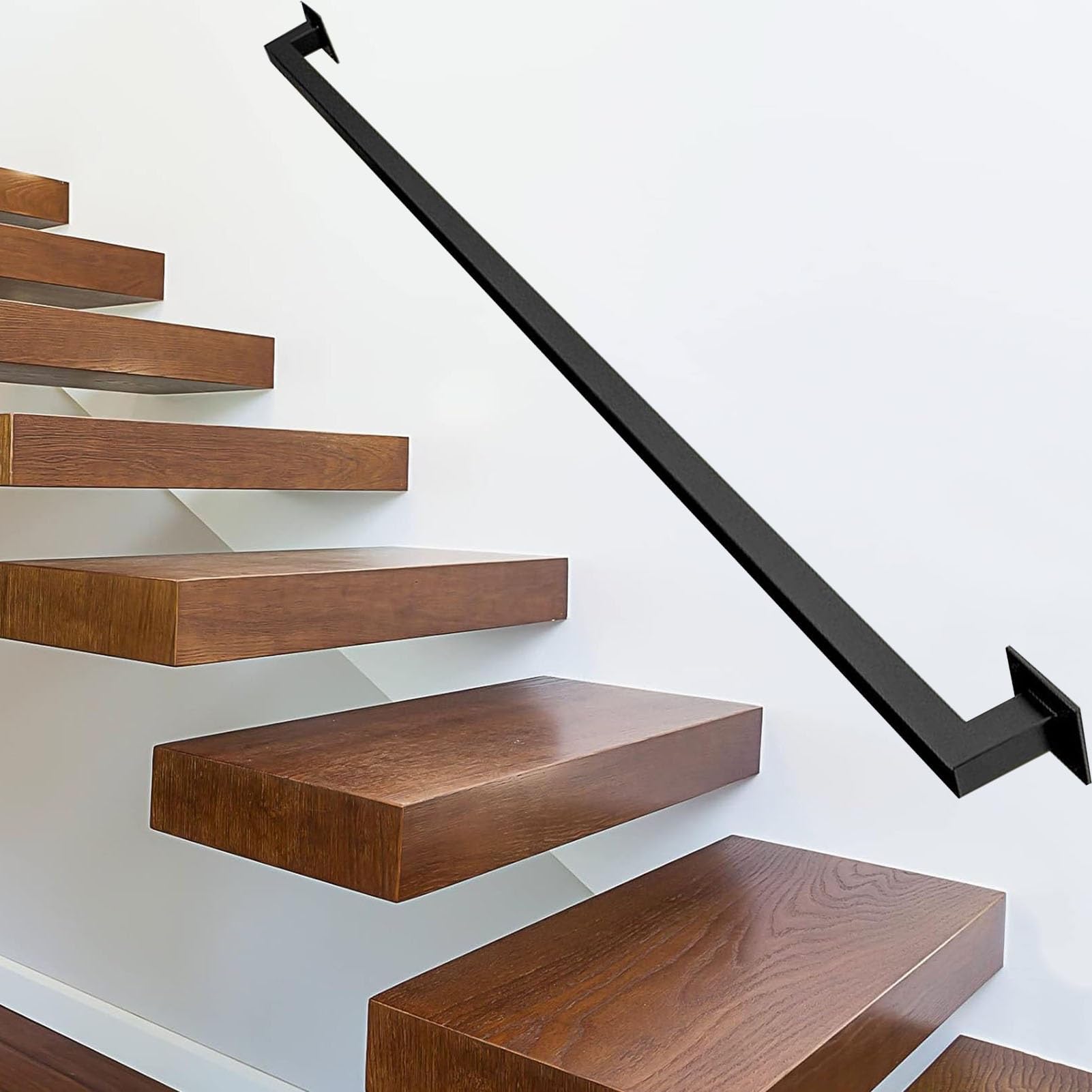 Rampe d'escalier Noire antidérapante pour escaliers extérieurs et intérieurs en métal