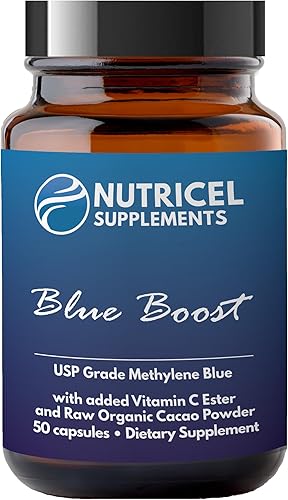 Nutricel Supplements Azul de metileno (grado USP) Suplementos de grado farmacéutico, forma de cápsula, con éster de vitamina C añadido para mayor
