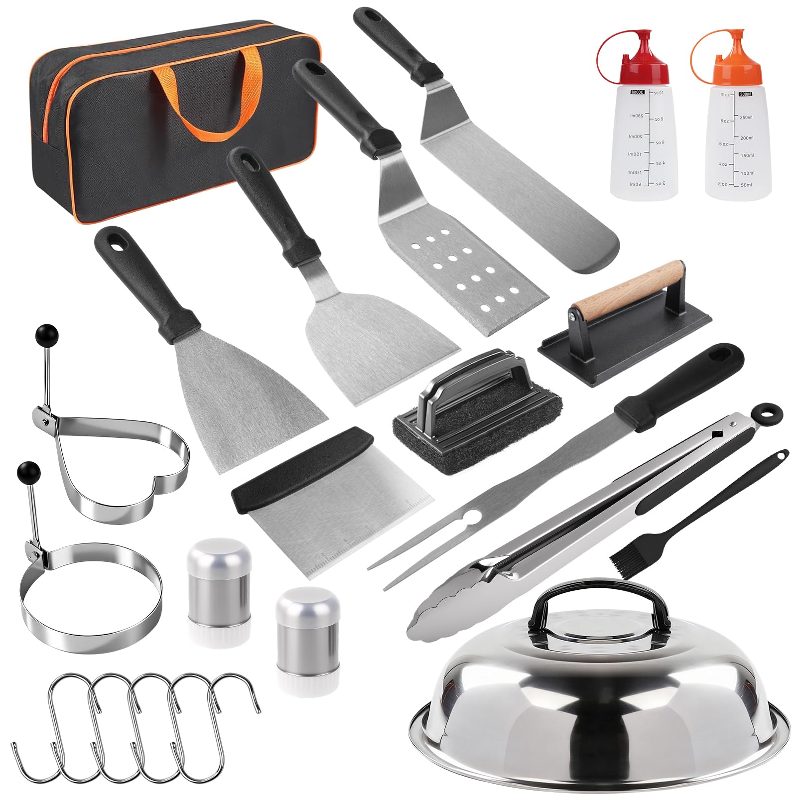 Set di 23 Posate per Barbecue, Set di Utensili da Barbecue con Accessori per Barbecue Inclusi Spatola e Pressa per Carne per Teppanyaki all'aperto
