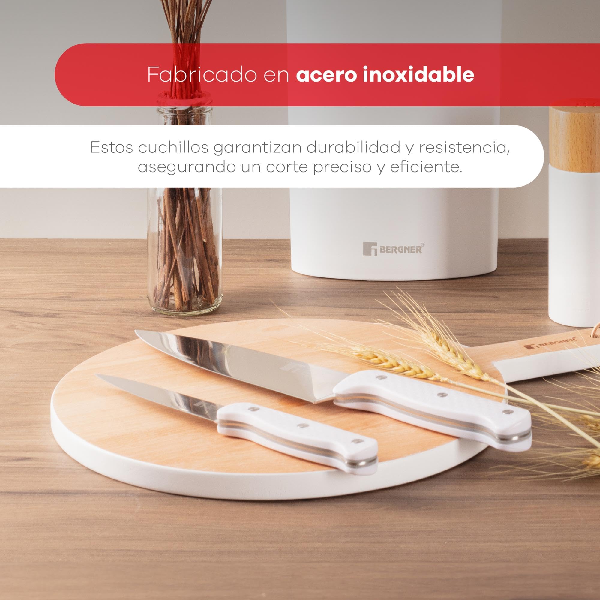 Well Home Lot de 3 poêles Ø16Ø20Ø24 cm en aluminium pressé en cuivre métallisé + Set de 3 couteaux avec tacoma en acier inoxydable