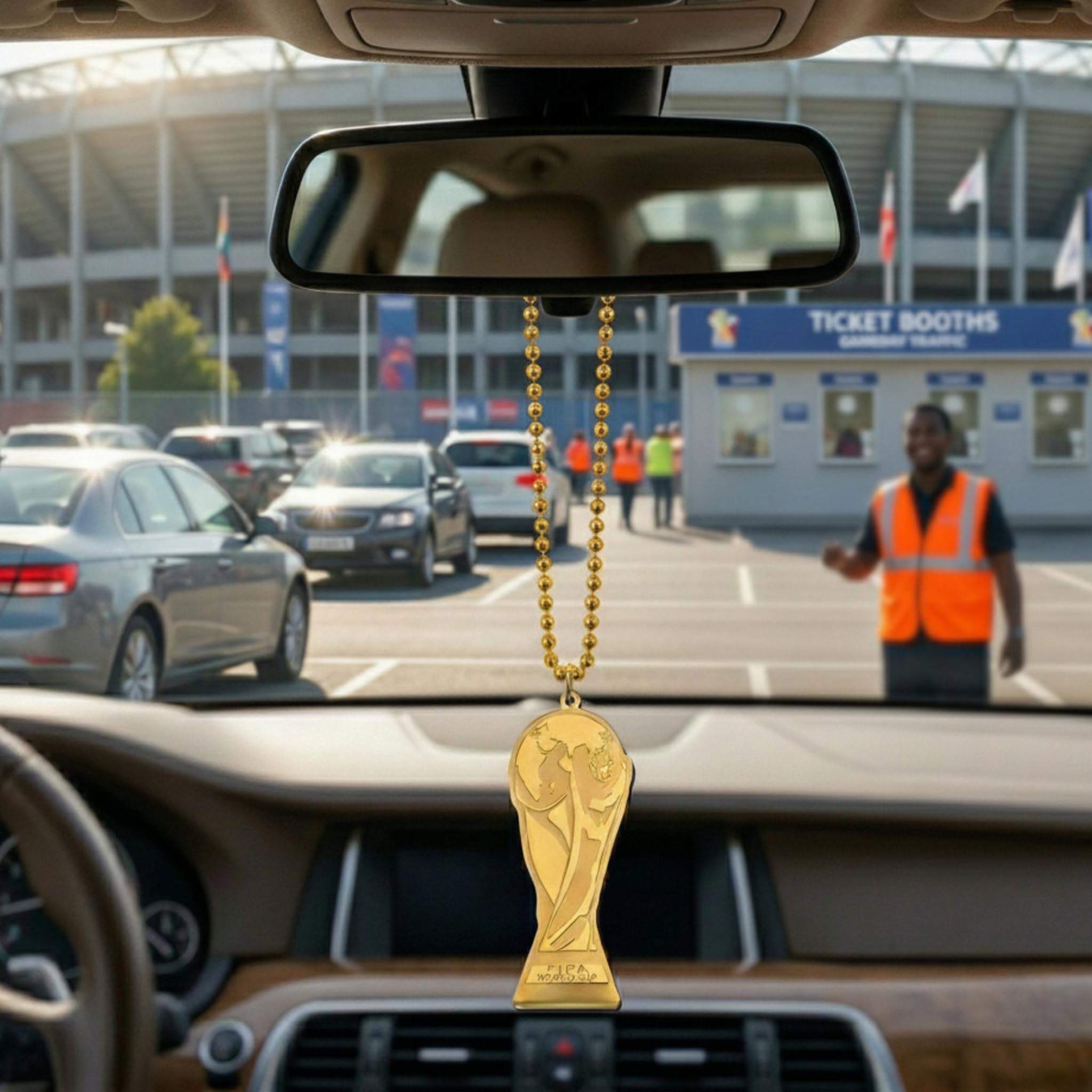 FIFA Offiziell lizenzierte Fußballweltmeisterschaft 2026 Perlen-Fan-Kette, Halskette, übergroß, Gold, 91,4 cm, Trophäen-Anhänger, ultimative Fußballspiel-Ausrüstung, Party-Zubehör