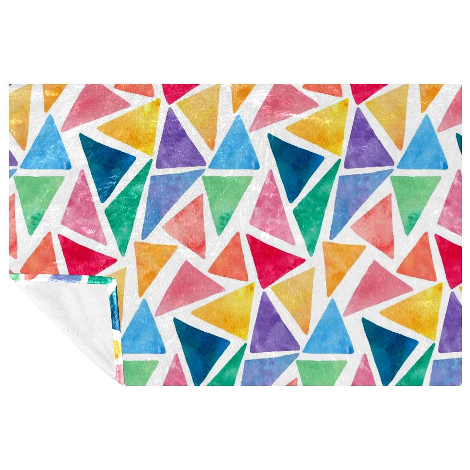 Couverture chaude triangles colorés 150x100 cm pour canapé lit et plage