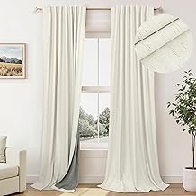100% Blackout Curtains 90 Inch Long for Living Room 2 Panel Boho Modern Farmhouse Room Darkening Thermal Curtain for Winter Insulated Cream Linen Drape for Bedroom Aesthetic Patio Sliding Door Length