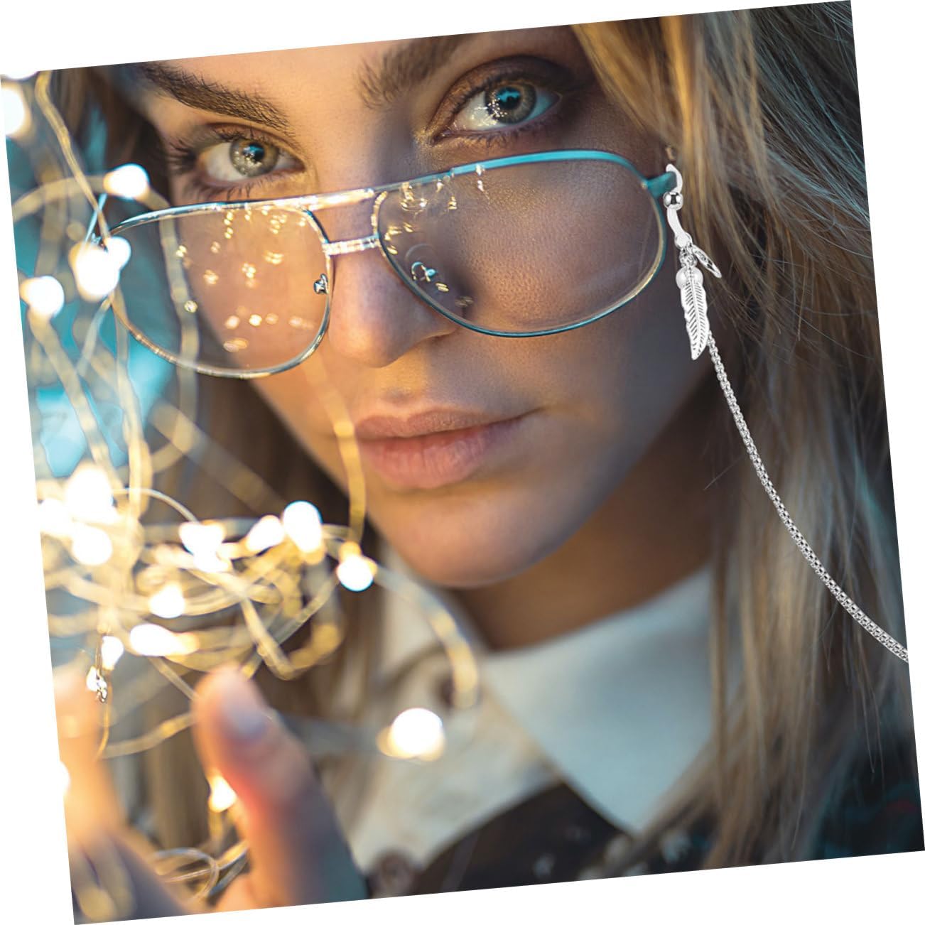 Ciieeo 2Pcs Elegant Leaf Design Stainless Steel Eyeglass Chains Sunglasses Holder Lanyard for Women for Travel Hiking and Everyday Wear Lightweight