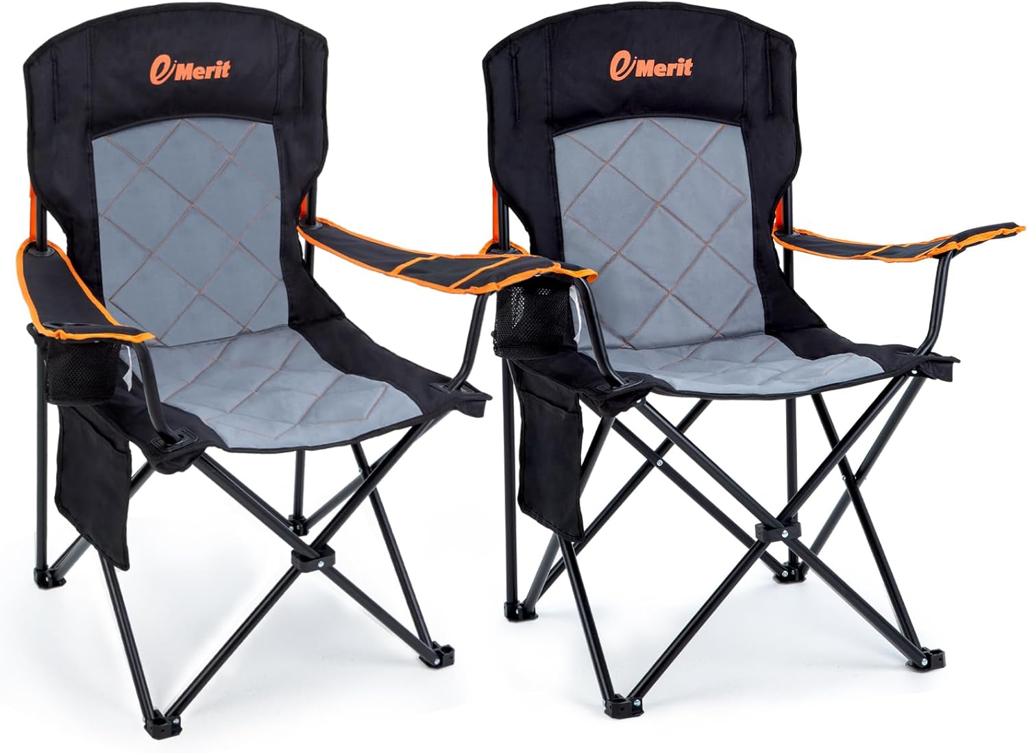 EMERIT 2 Pack Oversized Padded Camping Chair, 350LB Heavy Duty Quad Fold Chair with Arms, Collapsible Outdoor Chairs with Lumbar Back & Cup Holder EMERIT 2 Pack Oversized Padded Camping Chair, 350LB Heavy Duty Quad Fold Chair with Arms, Collapsible Outdoor Chairs with Lumbar Back & Cup Holder