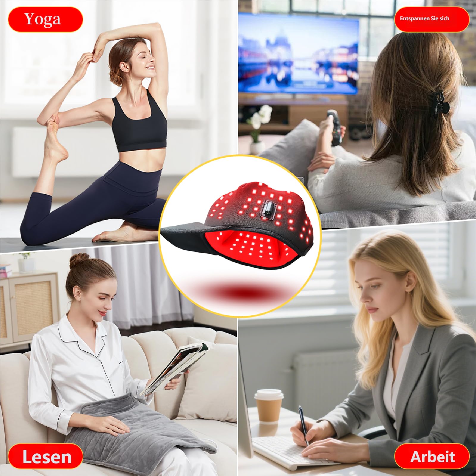 Rotlicht- Cap, Rotes Licht mit 180 LEDs, 660 nm & 850 nm Infrarotlicht, verstellbare Größe für Männer und Frauen