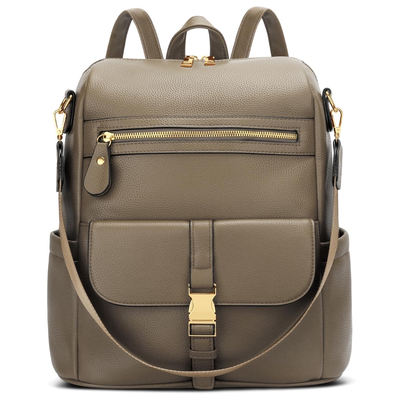 KKXIU Backpack Purse for Women - PU Leather Ladies Backpack for Daily with Anti-Theft Lock Pocket, Small Daypack with Luggage Strap & Water Bottle