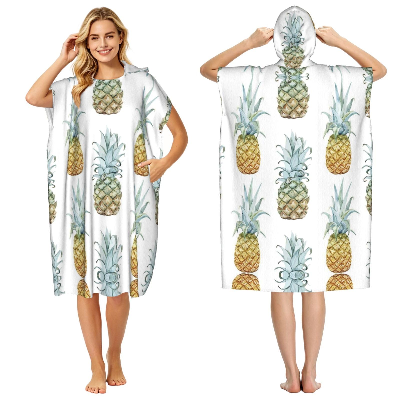 Poncho de surf adulte imprimé ananas en microfibre de qualité supérieure
