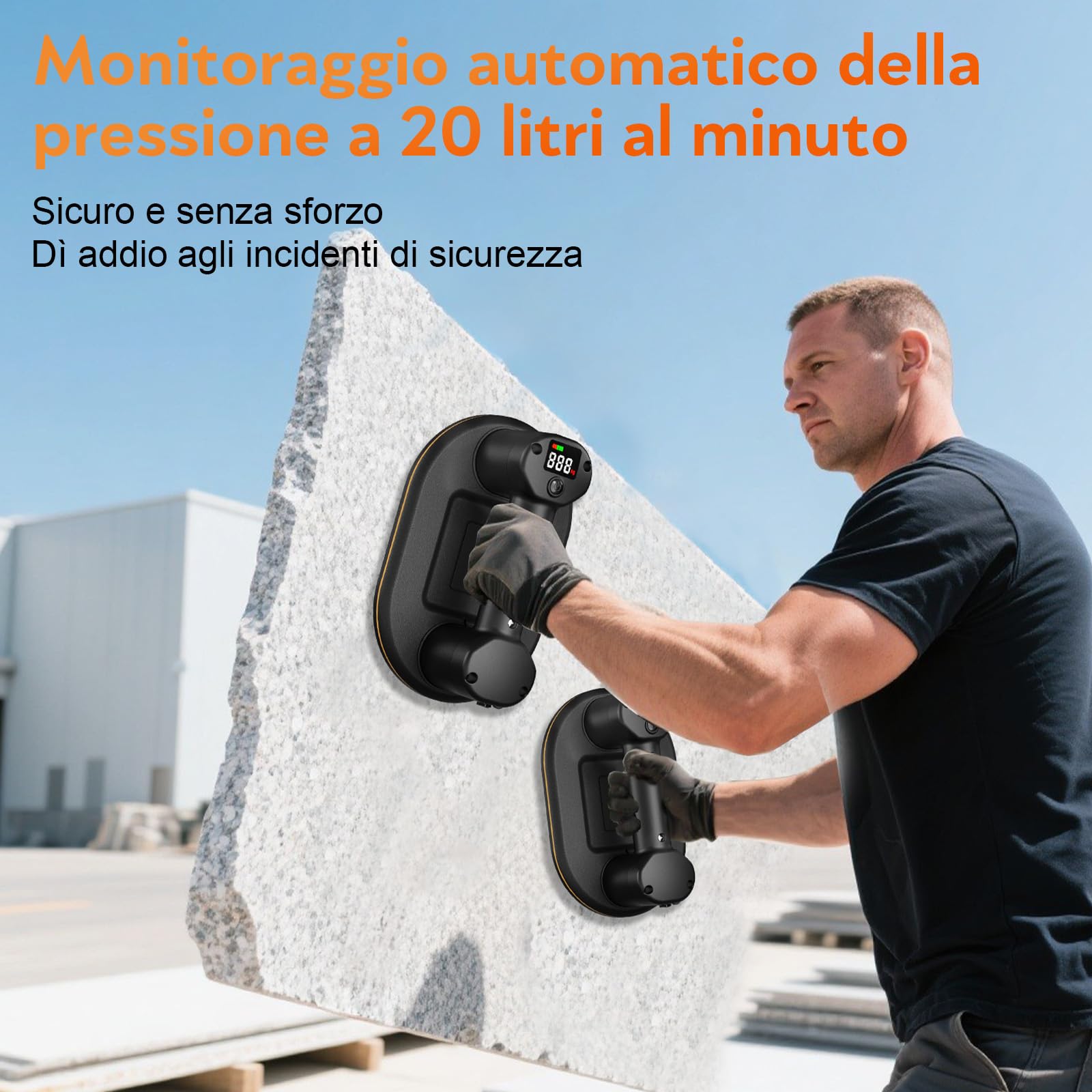 Elettrica Ventosa per Piastrelle, 2 Pezzi Sollevatore Ventosa Vetro con Doppi Motori, Display LCD, Batteria Integrata da 4000 mAh, Capacità di Carico 300 kg, Trasporto per Piastrelle, Vetro, Marmo