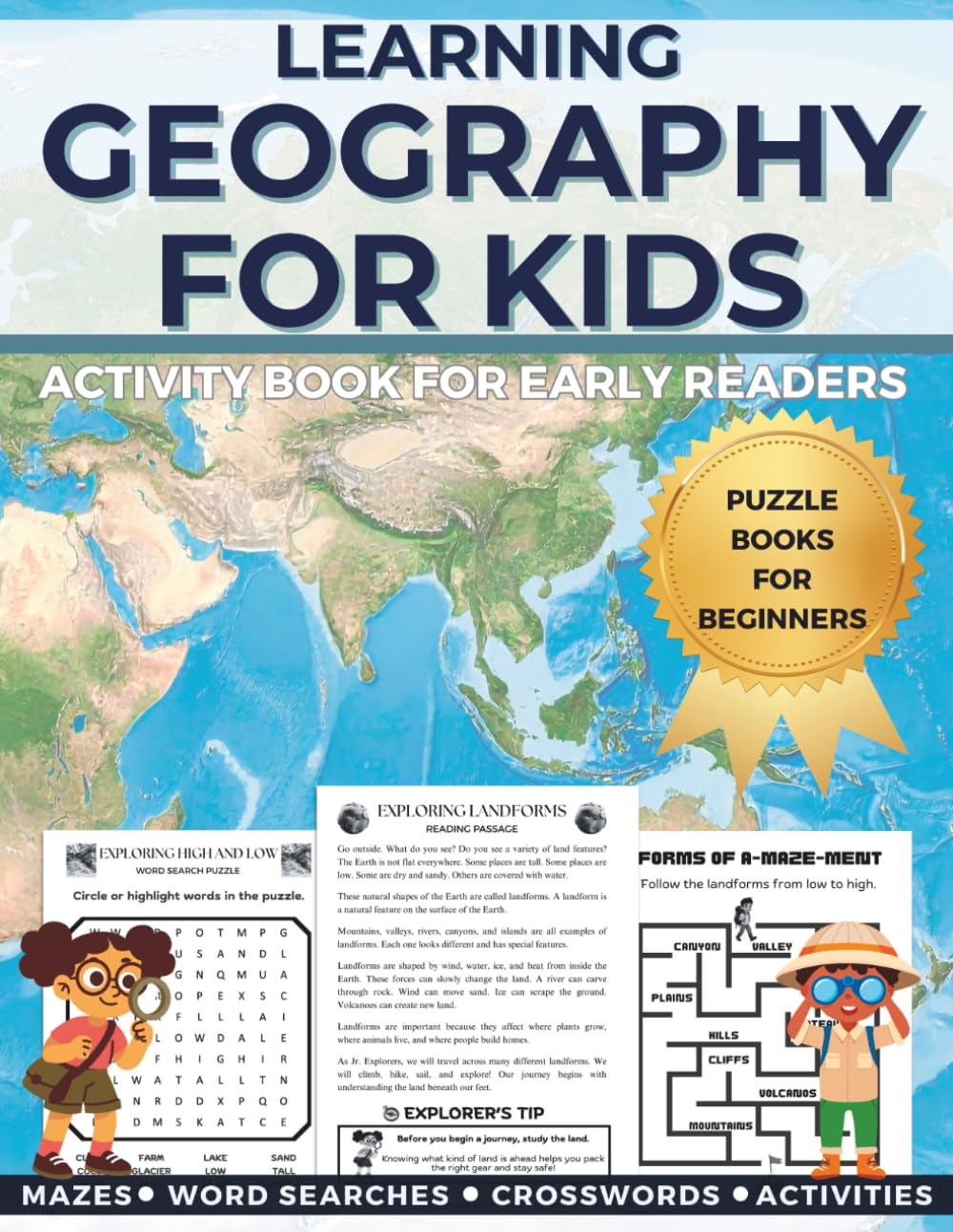 Activity Book for Early Readers: Puzzle Books for Beginners: Learning Geography for Kids Mazes Word Searches Crosswords