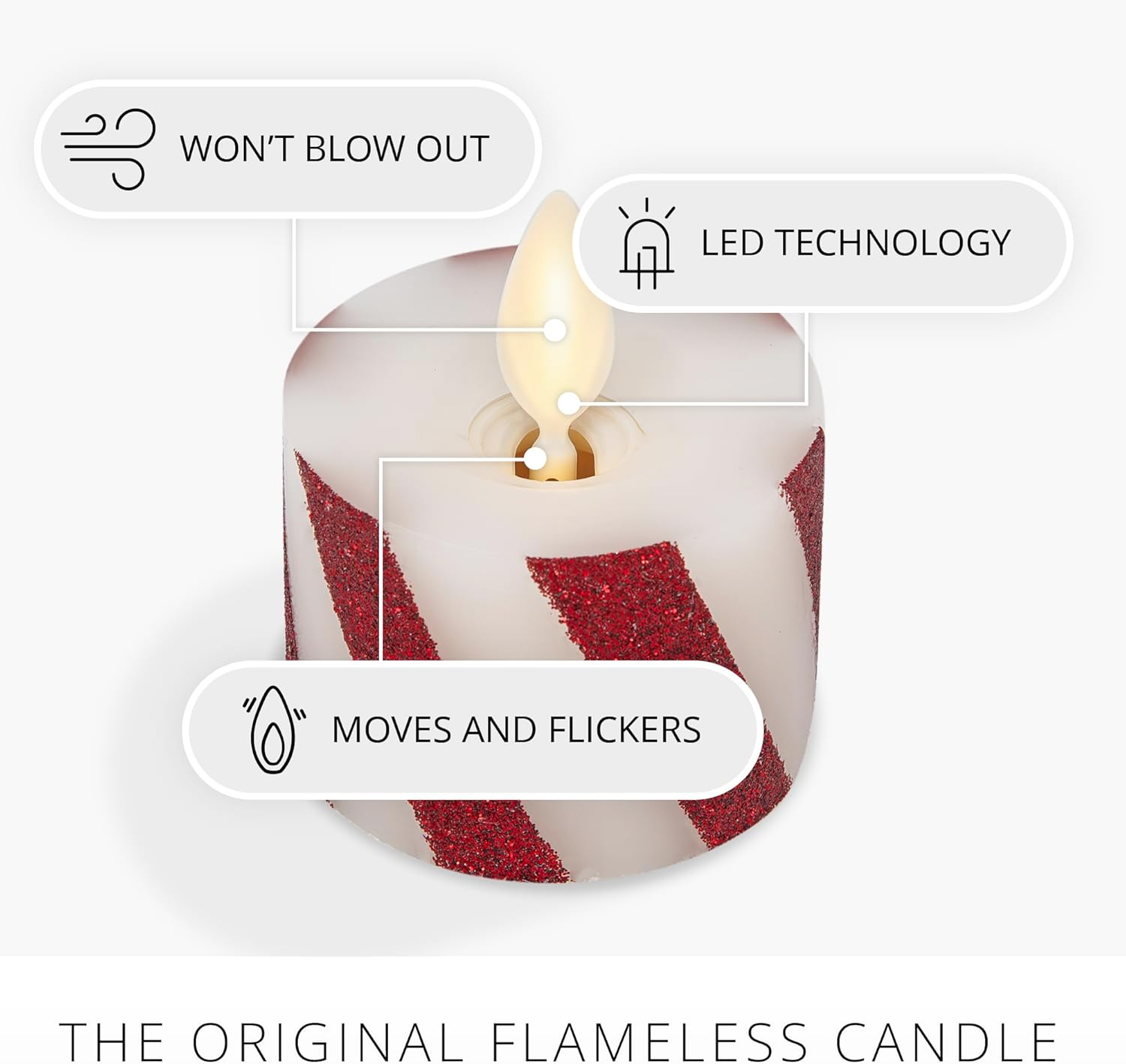 Luminara 2-Pack Moving Flame LED Flameless Tealight (1.4" x 2") Battery Operated Plastic LED Flameless Tea Light Smooth (Candy Cane Red)