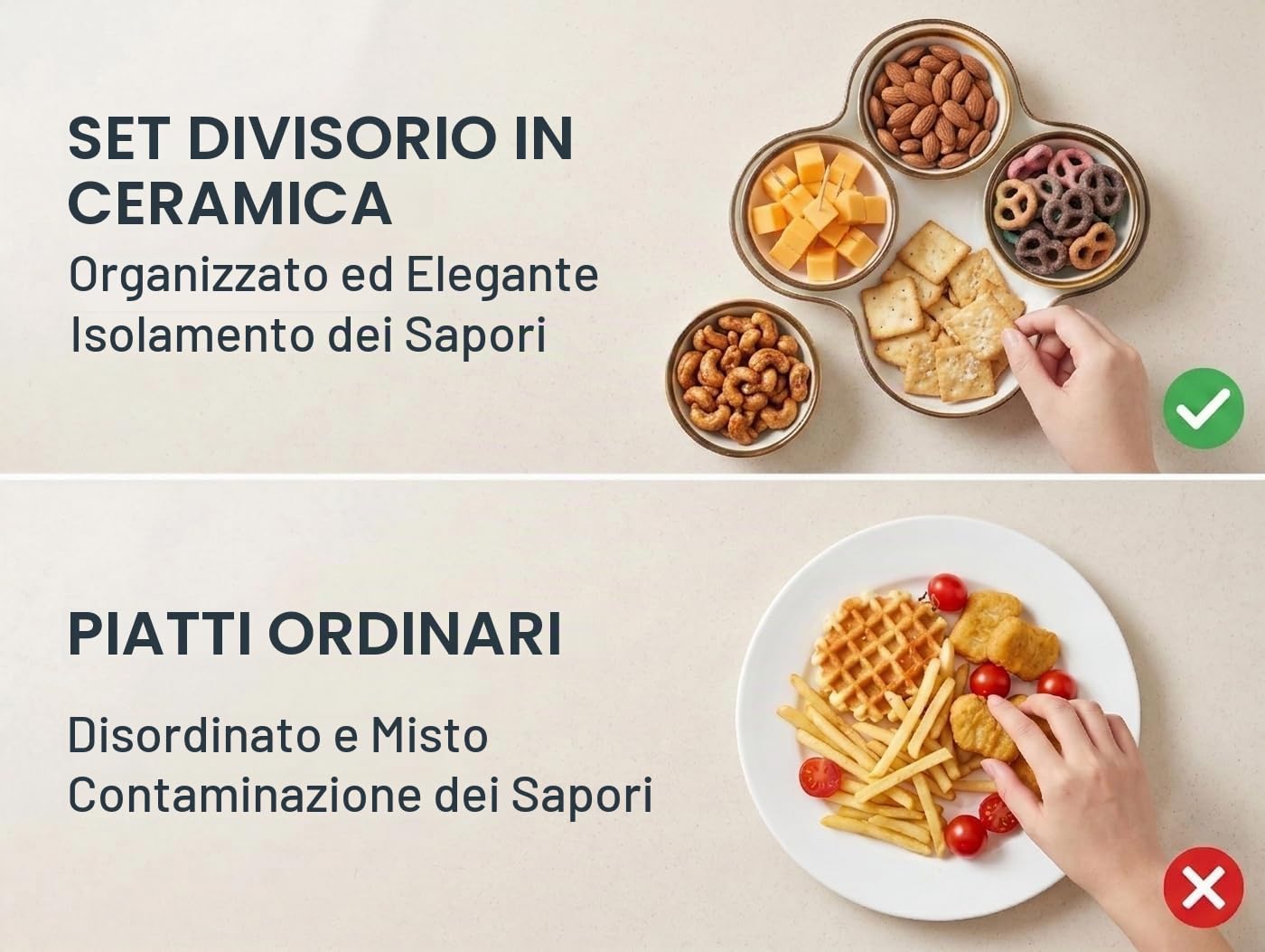 ONEMORE Snack in Porcellana da Servire Set, Vassoio per antipasti con 4 ciotole estraibili, per salse, snack, antipasti e dessert
