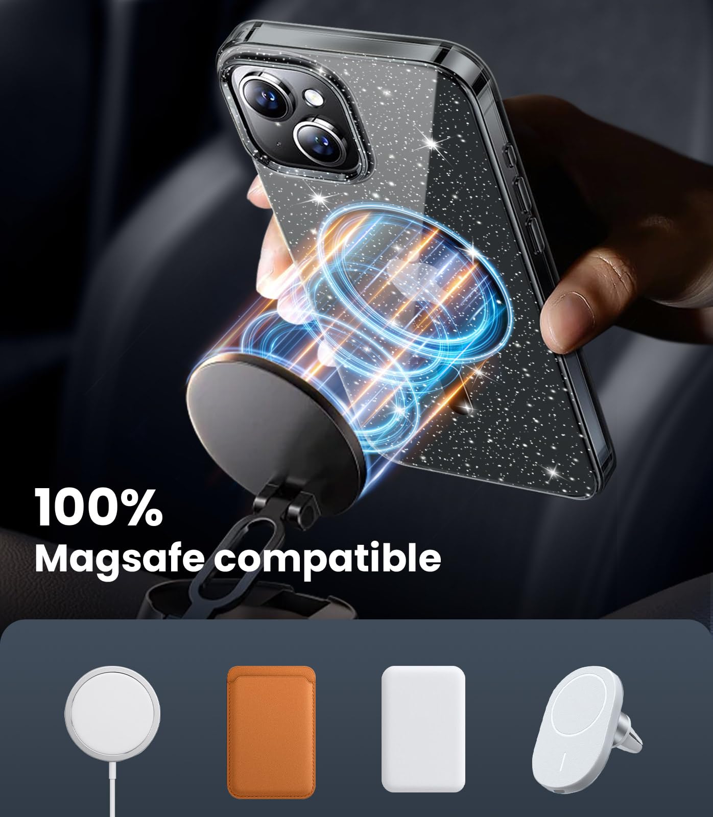 Custodia Per IPhone 16 Pro Max Con Glitter E Magneti – Compatibile MagSafe – Protezione Fotocamera – Blu - 2