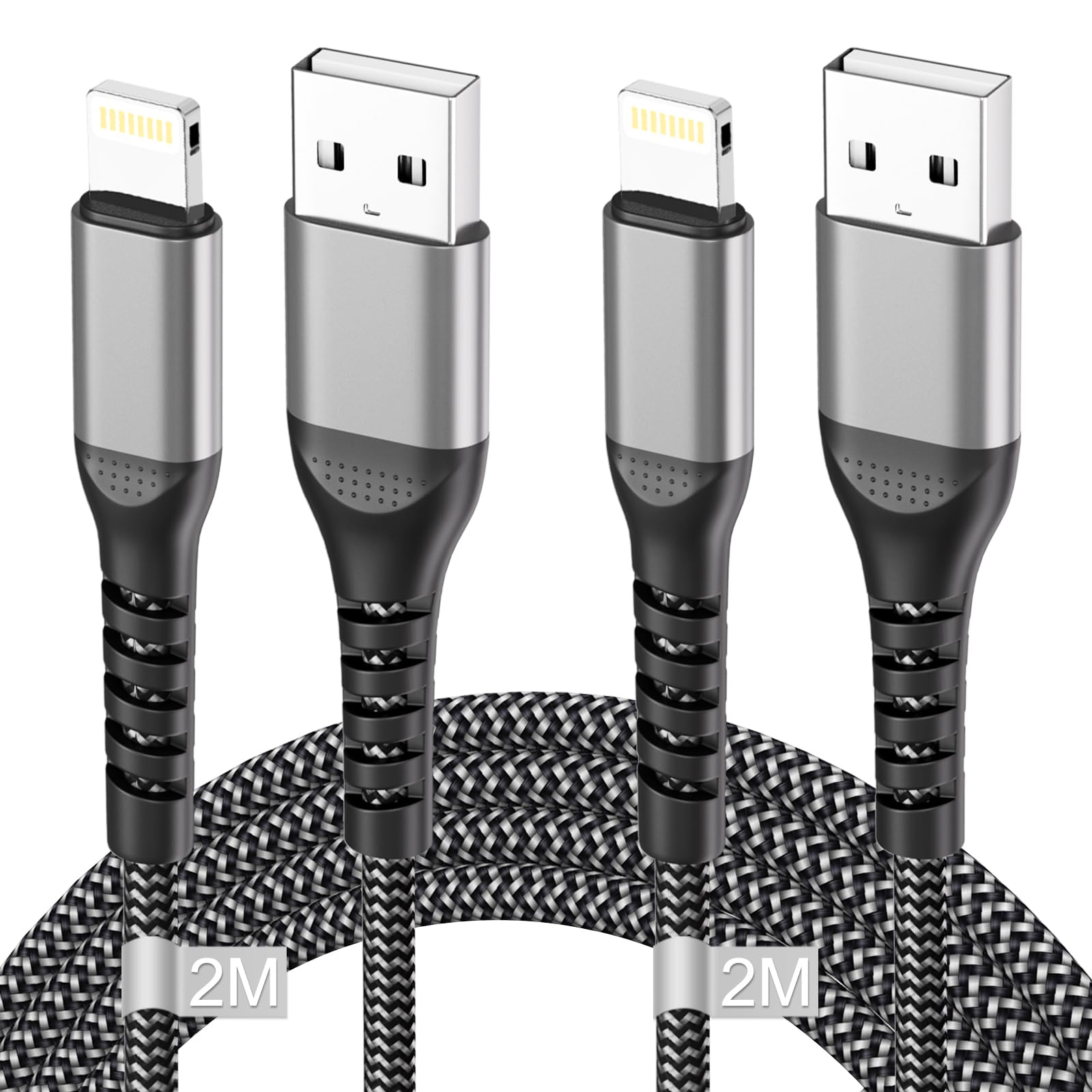Apple MFi Certified 2M Lightning Cable 2Pack - Fast Charging Nylon iPhone Cable for iPhone 14/13/12/11 Pro Max/Mini/XS/8/7, iPad